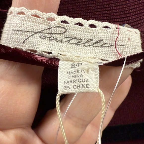 NEW Pointelle Women's Sz S Burgundy 3/4 length Cardigan Sweater Jacket - Picture 5 of 11